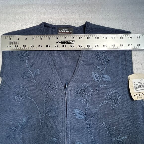 Woolrich Womens Walnut Hill Vest XL Lapis Blue Floral Embroidered Zip V-Neck New - Picture 6 of 8